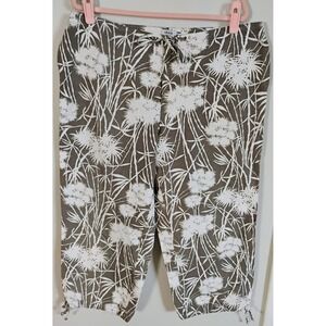 IZOD 100% Cotton Floral Cropped Pants Capris Size 16 Drawstring Tie Waist